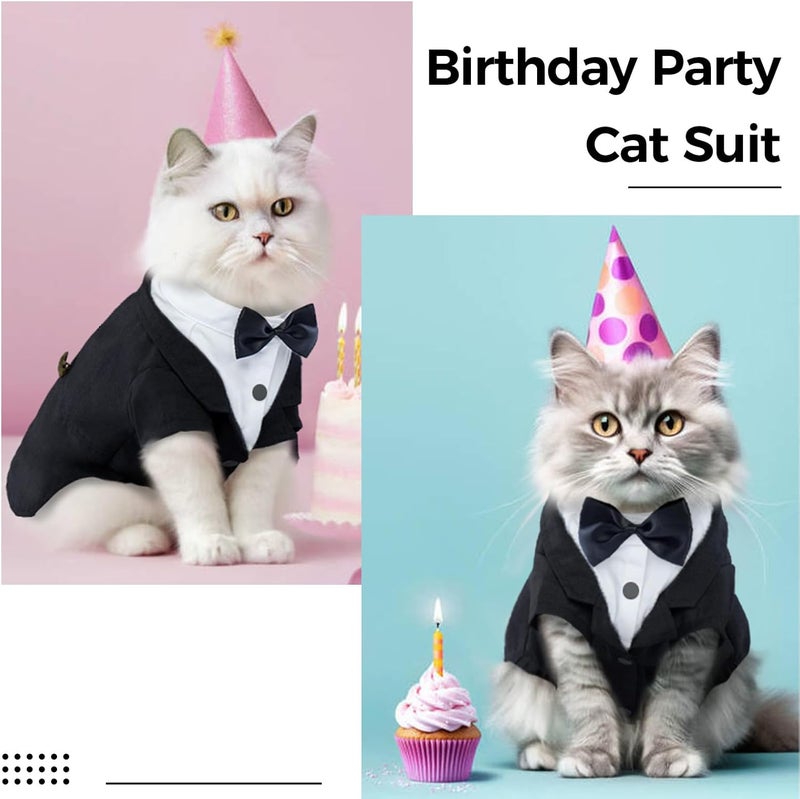 DENTRUN Cat Tuxedo Outfit, Sphynx Cat Costume Formal Suit with Bow Tie, Stylish Cat Shirt Fashion Apparel Fancy Clothes, Kitten Formal Attire Wedding Onesie Costume for Cats Only - Image 2